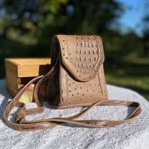 Croc Embossed Brown Faux Leather Cross Body Purse